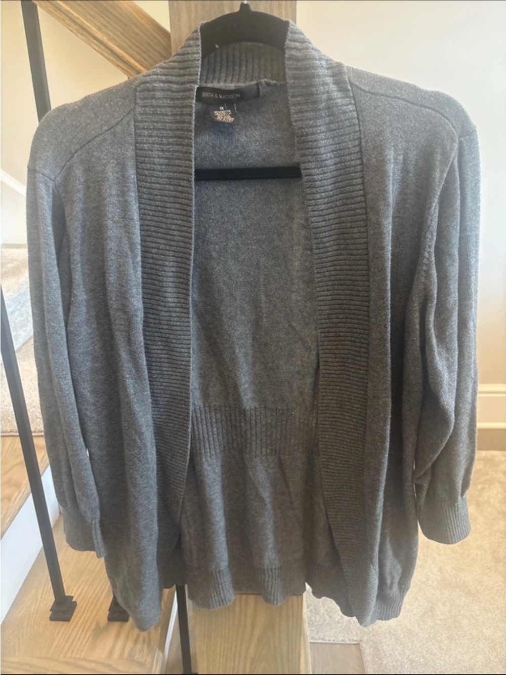 89th & Madison Gray Open-Front Shawl Collar Cardigan
